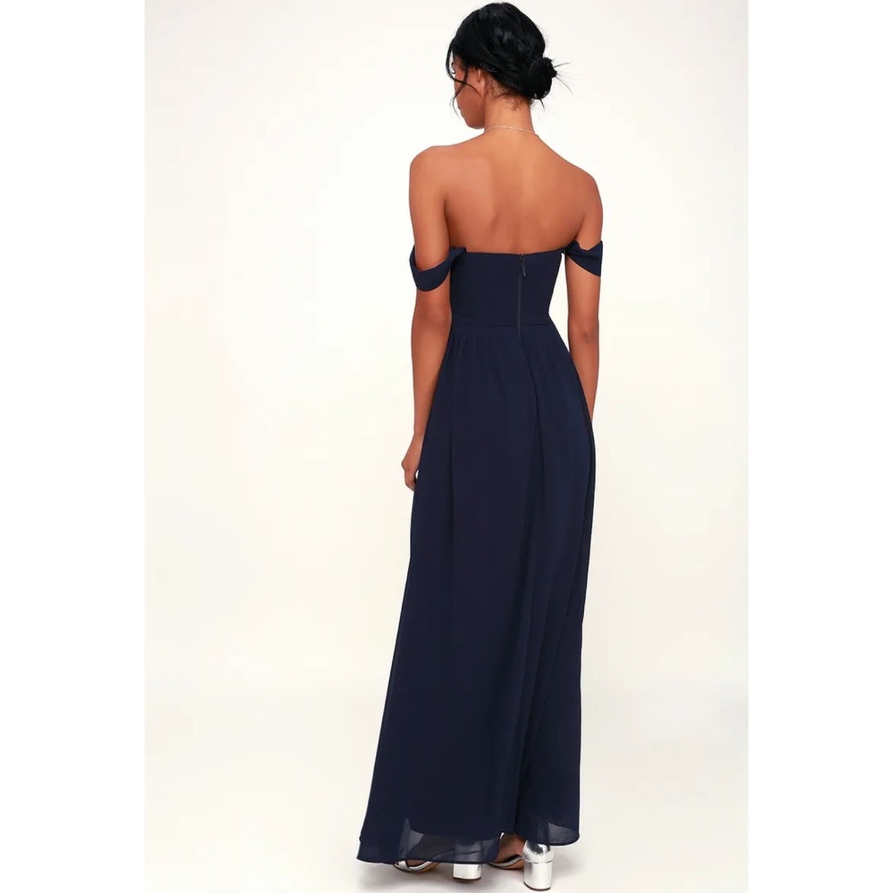 NWT Lulus Harmonious Navy Blue Off the Shoulder Maxi Dress‎ XS - Picture 2 of 11